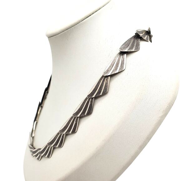 1930s Sterling Silver Deco Necklace 925 Moser Pfeil Germany Wing Fan Link 22g MP - Picture 2 of 13